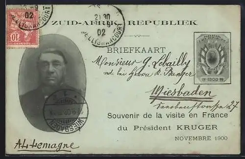 AK Präsident Kruger, Karte anlässlich seines Besuches in Frankreich 1900, Burenkrieg