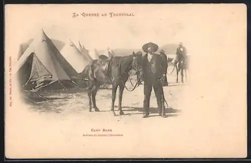 AK La Guerre au Transvaal / Burenkrieg, Camp Boer, Bure mit seinem Pferd