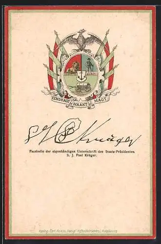 AK Facsimile der Unterschrift von Paul Krüger, Wappen