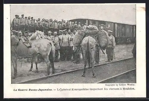 AK Moukden, Le general Kouropatkine inspectant les chevaux, Russisch-Japanischer Krieg