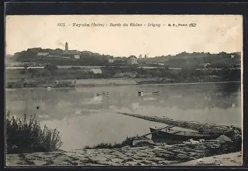 AK Feyzin, Bords du Rhône avec vue sur Irigny