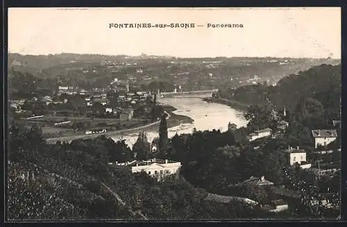 AK Fontaines-sur-Saône, Panorama de la ville et du fleuve Saône