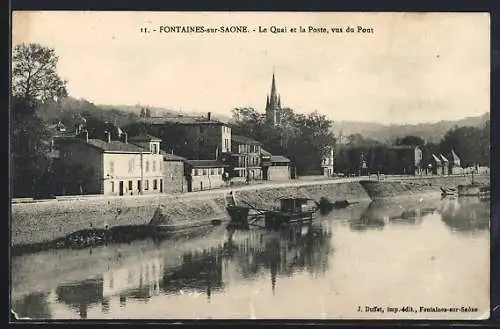 AK Fontaines-sur-Saône, Le Quai et la Poste, vus du Pont