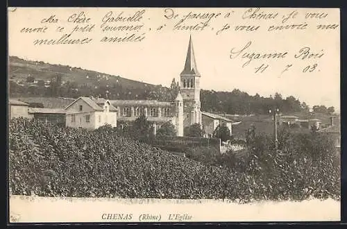 AK Chénas, L`Église et vue sur les vignobles environnants