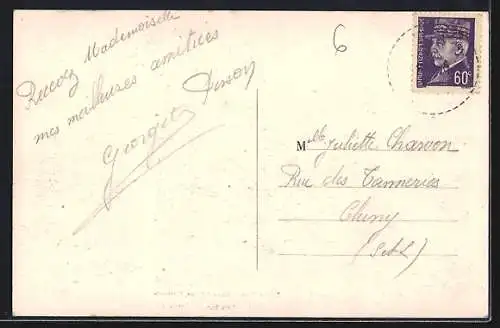 AK Châtillon-d`Azergues, Vue sur la Mairie et la Gare