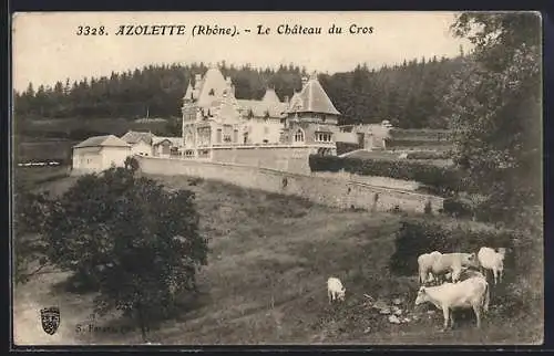 AK Azolette, Le Château du Cros et pâturage avec vaches