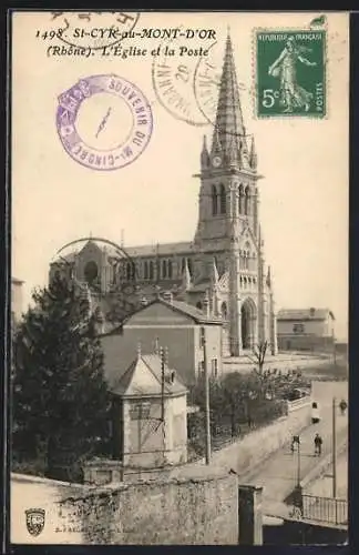 AK Saint-Cyr-au-Mont-d`Or, L`Église et la Poste