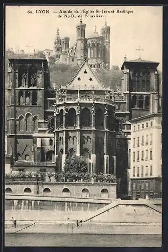 AK Lyon, Abside de l`église St-Jean et Basilique de N.-D. de Fourvière