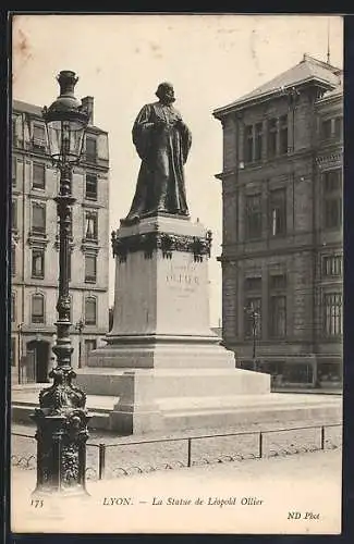 AK Lyon, La Statue de Léopold Ollier