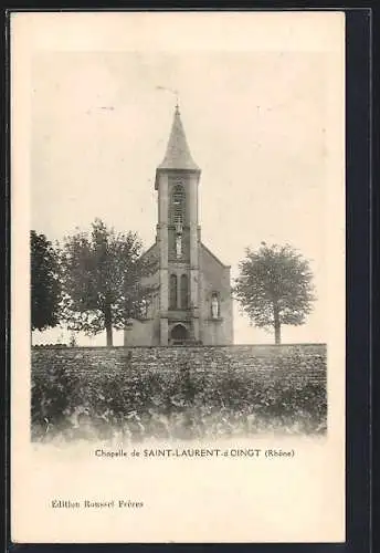 AK Saint-Laurent-d`Oingt, Chapelle avec arbres en avant-plan