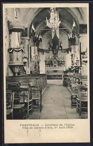 AK Frontenas, Intérieur de l`Église lors de la Fête de Jeanne d`Arc, 1er Août 1909