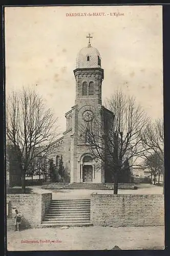 AK Dardilly-le-Haut, L`Église et son parvis avec arbres en hiver