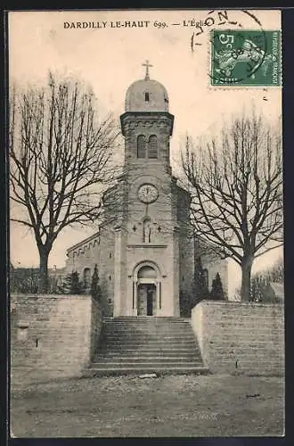 AK Dardilly-le-Haut, L`église entourée d`arbres en hiver