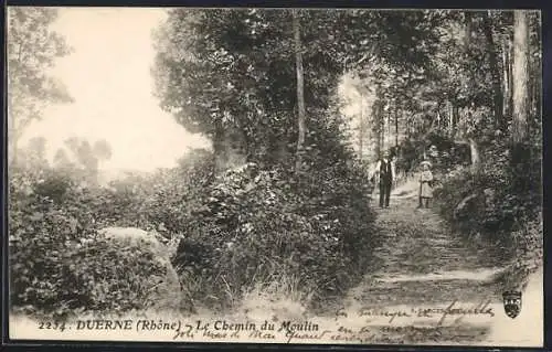 AK Duerne, Le Chemin du Moulin entouré de verdure