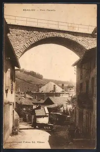 AK Beaujeu, Pont Paradis et vue sur le village