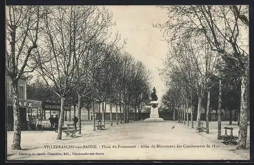 AK Villefranche-sur-Saône, Place du Promenoir, Allée du Monument des Combattants de 1870