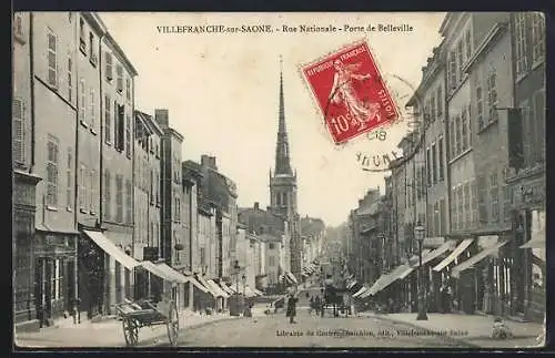 AK Villefranche-sur-Saône, Rue Nationale, Porte de Belleville