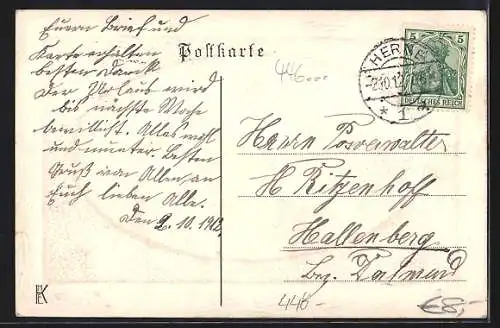 Passepartout-AK Herne i. W., Strassenblick auf den Markt mit Kaiser Wilhelm-Denkmal