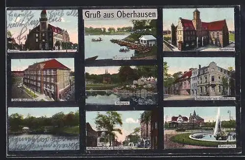 AK Oberhausen / Rheinland, Postamt, Gymnasium, Städt. Berufsschule