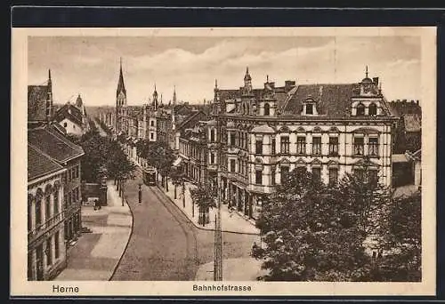 AK Herne, Strassenbahn auf der Bahnhofstrasse