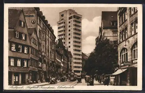 AK Stuttgart, Eberhardtstrasse, Tagblatt-Turmhaus