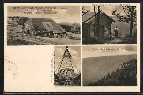 AK Glottertal im bad. Schwarzwald, Gasthaus zum Kandelhof v. Theodor Scherzinger, Thomashütte, Grosser Kandelfelsen