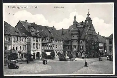 AK Hildburghausen, Marktplatz mit Rathaus