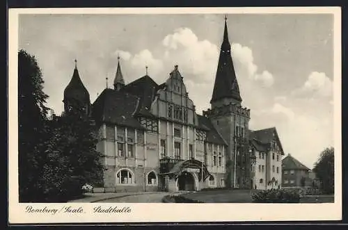 AK Bernburg /Saale, Partie an der Stadthalle