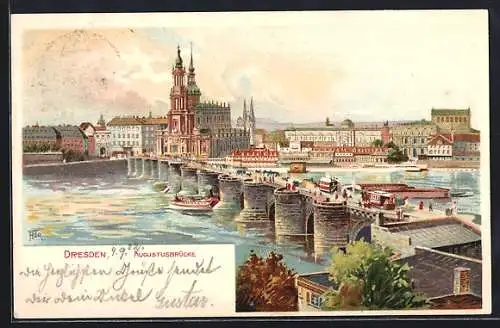 Lithographie Dresden, Augustusbrücke