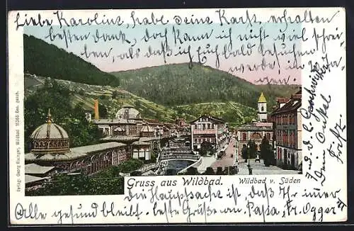 Goldfenster-AK Wildbad / Württ., Ortsansicht von Süden