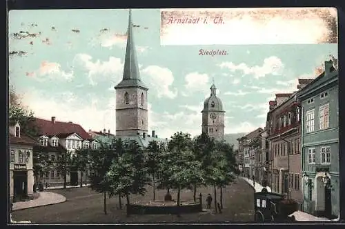 AK Arnstadt i. Th., Blick auf den Riedplatz mit Kirche