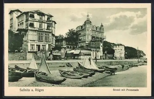 AK Sassnitz / Rügen, Strand mit Promenade