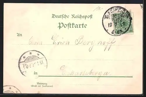 Lithographie Leipzig, Sächsisch-Thüringische Industrie & Gewerbe Ausstellung 1897, Gemeindehaus, Gasthof & Schmiede