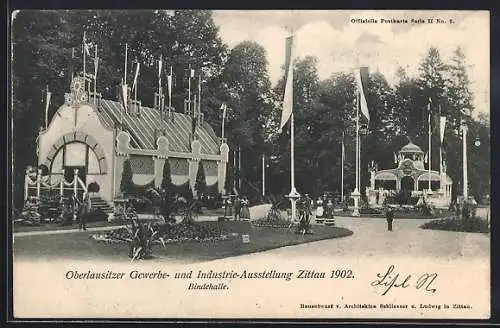 AK Zittau, Gewerbe- und Industrie-Ausstellung 1902, Partie an der Bindehalle