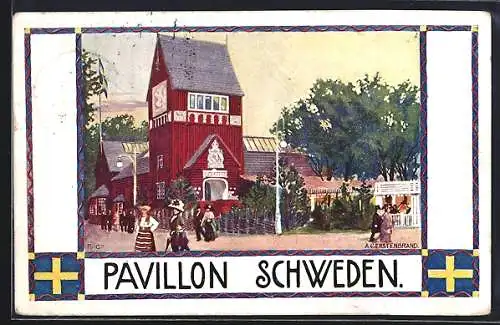 Künstler-AK Alfred Gerstenbrand: Wien, I. Internat. Jagdausstellung 1910, Pavillon Schweden