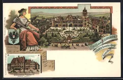 Lithographie Heilbronn, Gewerbe- u. Industrie-Ausstellung 1897, Totalansicht mit Parkanlage