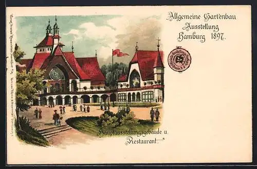 AK Hamburg, Gartenbau Ausstellung 1897, Hauptausstellungsgebäude & Restaurant