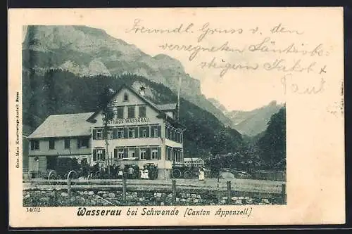 AK Wasserau, Gasthaus mit Pferdekutschen