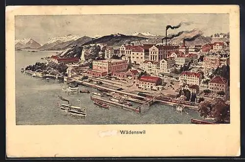 AK Wädenswil, Brauerei, Hafen mit Dampfern