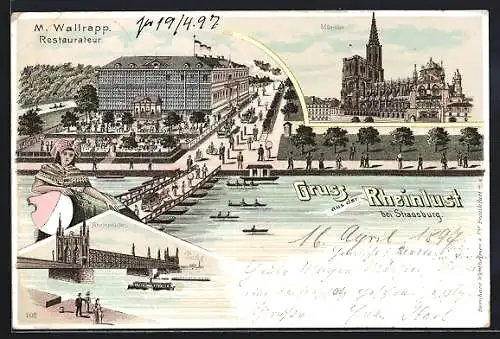 Lithographie Strassburg, M. Wallrapps Restaurant Rheinlust