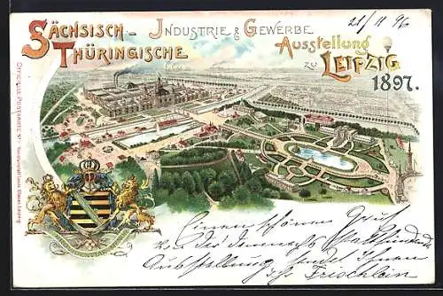 Lithographie Leipzig, Sächsisch-Thüringische Industrie- u. Gewerbe-Ausstellung 1897, Panorama