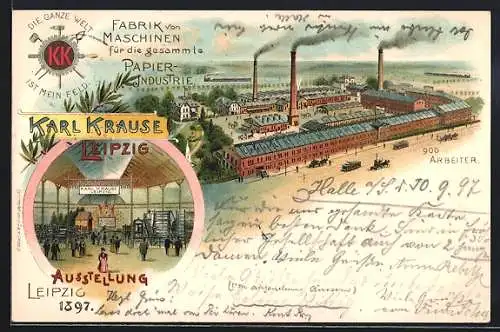 Lithographie Leipzig, Ausstellung 1897, Fabrik von Maschinen für die gesamte Papier-Industrie