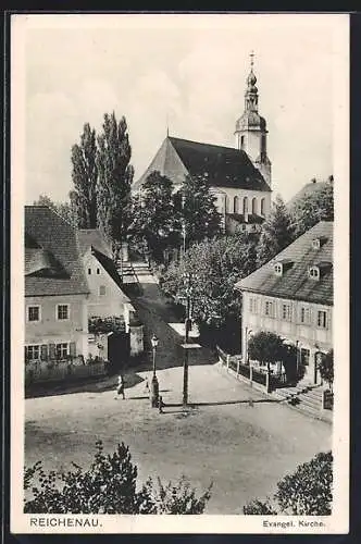 AK Reichenau, Blick zur ev. Kirche