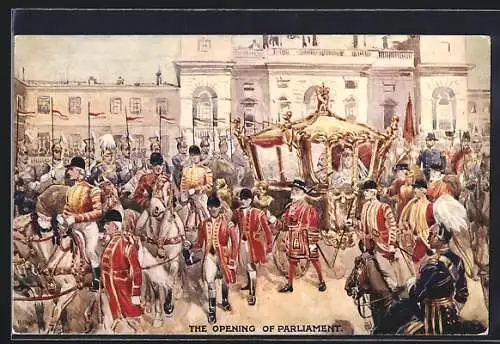 Künstler-AK Procession for the Opening of Parliament, the King and his wife in a carriage