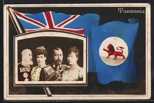 AK Königliche Familie um König Eduard VII., Tasmanische Flagge