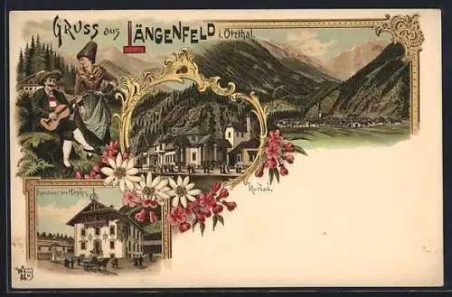 Lithographie Längenfeld, Kurbad, Dependance zum Hirschen