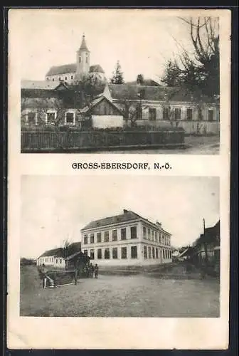 AK Grossebersdorf /N.-Ö., Ortsansicht mit der Kirche, Strassenpartie