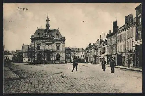 AK Attigny, Platz am Rathaus mit Lebensmittelgeschäft von Bernardy