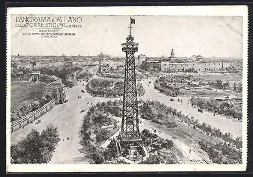 Künstler-AK Milano, Panorama dalle Torre Stigler nel Parco