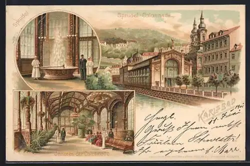 Lithographie Karlsbad, Sprudel-Colonnade, Inneres, Sprudel